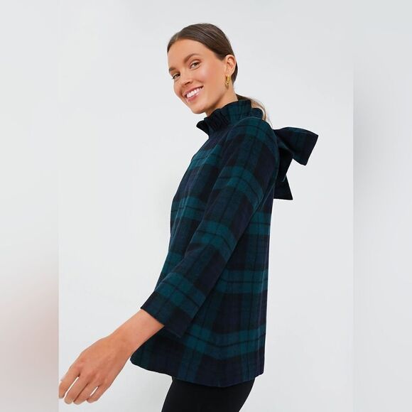 Tuckernuck Blackwatch Plaid Faye Bow Blouse NWT - Picture 3 of 11